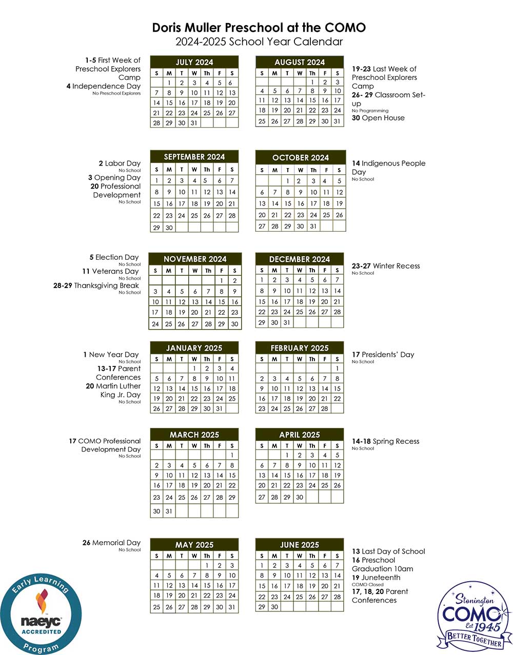 The COMO School Calendar